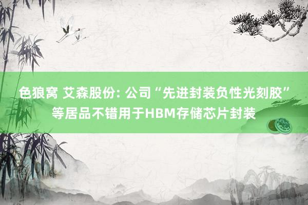 色狼窝 艾森股份: 公司“先进封装负性光刻胶”等居品不错用于